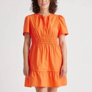 Quince Women's Organic Cotton Poplin
Tiered Mini Dress Vermillion Red Size XS